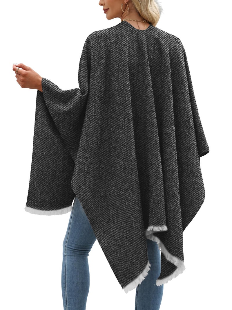 ELLEVEN Shawl Wraps for Women Shawls and Wraps for Evening Dresses Wool Cardigan Sweater Cashmere Winter Scarf Plus Size Pashmina Ponchos Shawl Scarves Casual Fall Dark Gray One Size - Image 2