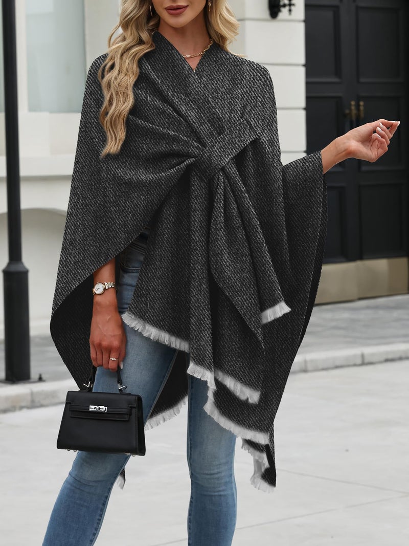 ELLEVEN Shawl Wraps for Women Shawls and Wraps for Evening Dresses Wool Cardigan Sweater Cashmere Winter Scarf Plus Size Pashmina Ponchos Shawl Scarves Casual Fall Dark Gray One Size - Image 3