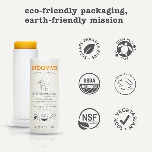 Erbaviva Organic Lip & Cheek Balm – Moisturizing Stick for Baby & Adults | USDA Organic, Shea Butter & Calendula for Dry, Chapped Skin | Lip, Cheek & Hand Protection - Image 4
