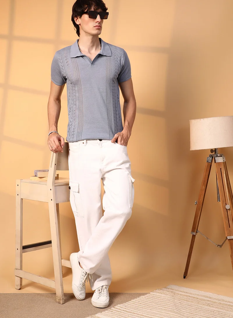 Campus Sutra Campus Sutra Men's Coin Grey Block-Textured Polo T-Shirt For Casual Wear | Polo Neck | Short Sleeve | Pull On Closure | T-Shirt Crafted With Comfort Fit For Everyday Wear