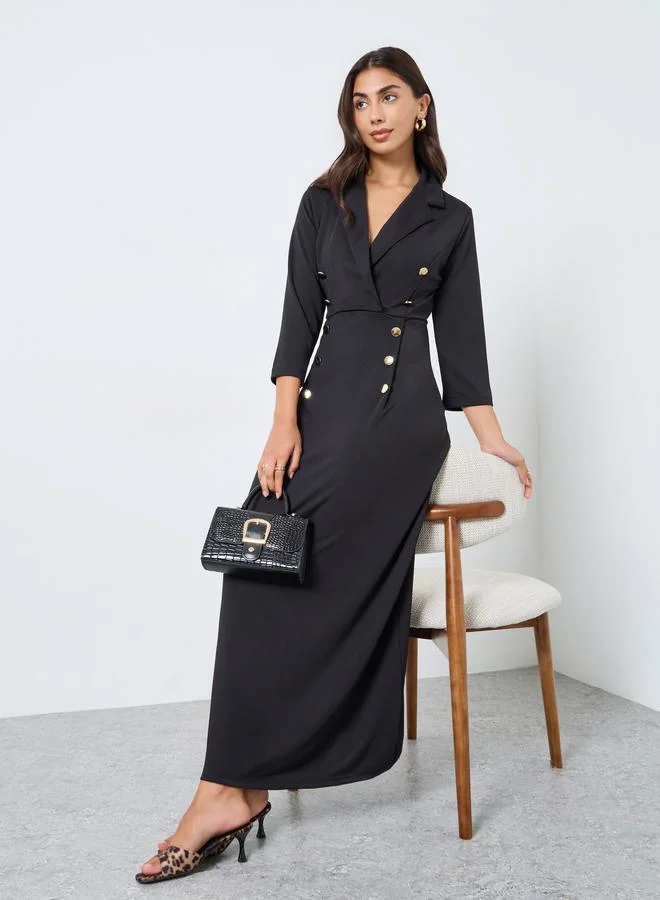 Styli Styli Black Buttoned Blazer Maxi Dress