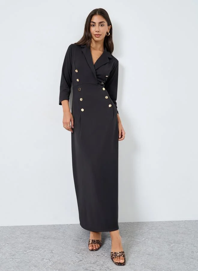 Styli Styli Black Buttoned Blazer Maxi Dress