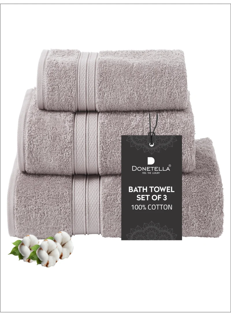 Donetella Premium Towel 3-Pcs Set, 100% Combed Cotton 600 GSM, Highly Absorbent, Quick Dry Towel Set Include 1 Bath Towel, 1 Bath Sheet, 1 Hand Towel, Best Set for Bathroom Gym, Hotel And Spa,White