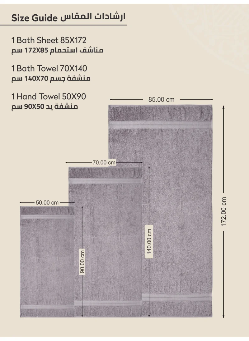 Donetella Premium Towel 3-Pcs Set, 100% Combed Cotton 600 GSM, Highly Absorbent, Quick Dry Towel Set Include 1 Bath Towel, 1 Bath Sheet, 1 Hand Towel, Best Set for Bathroom Gym, Hotel And Spa,White