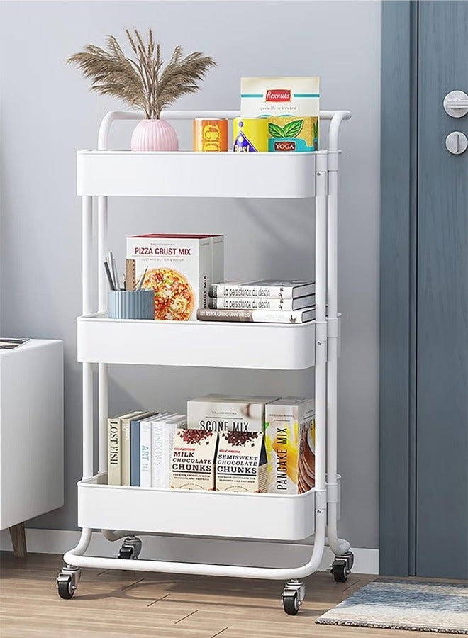 عربة تخزين دوارة متعددة الاستخدام 3 طبقات مقاس 85 × 45 35 سم، منظم خضروات معدني أرفف، بعجلات - Image 1