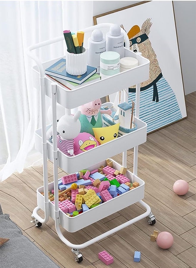 عربة تخزين دوارة متعددة الاستخدام 3 طبقات مقاس 85 × 45 35 سم، منظم خضروات معدني أرفف، بعجلات - Image 2