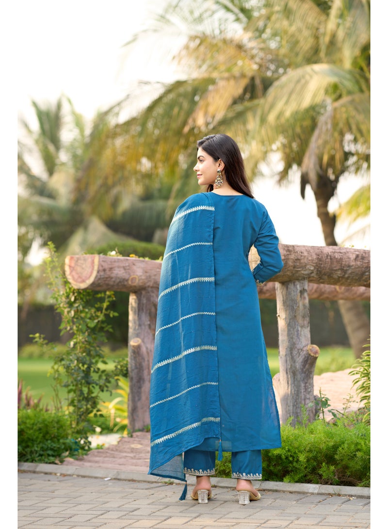 VISHVA CREATION Blue Embroidered Kurta Suit Set for Women - Image 4