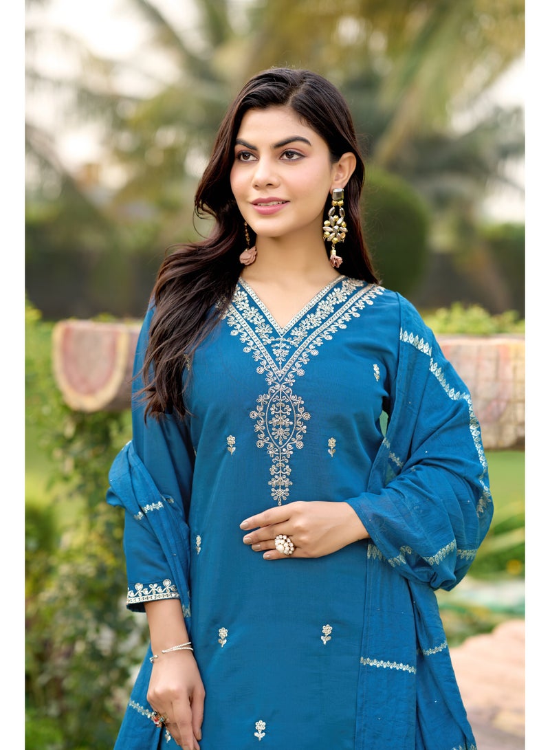 VISHVA CREATION Blue Embroidered Kurta Suit Set for Women - Image 5