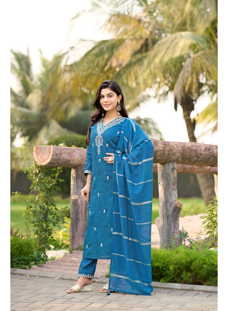 VISHVA CREATION Blue Embroidered Kurta Suit Set for Women - Image 2