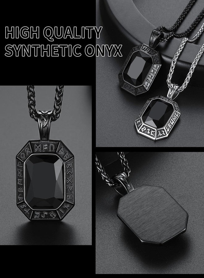 ChainsHouse Black Stone Necklace Viking Pendant Necklaces for Men Women Punk Jewelry with Norse Rune - Image 4