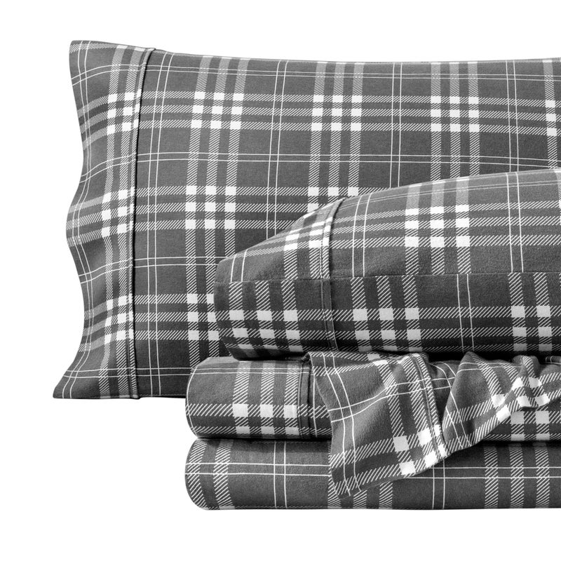 Bare Home Bare Home Flannel Sheet Set Prints 100 Cotton Velvety Soft Heavyweight  Double Brushed Flannel for Extra Softness  Comfort  Deep Pocket  Bed Sheets Cal King Stirling Plaid  GreyWhite 