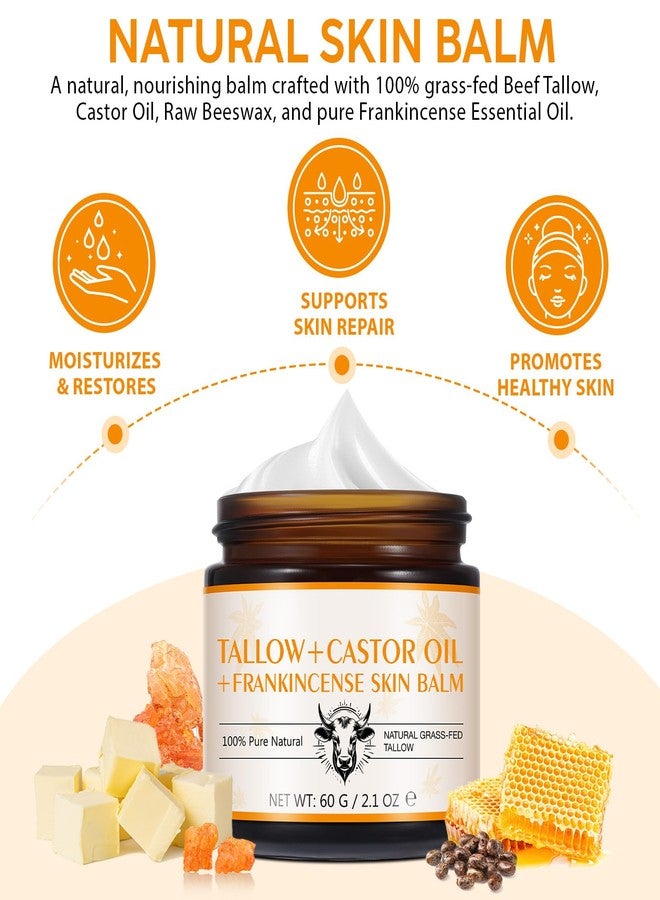 Tiuedu 2Pack Tallow, Castor Oil and Frankincense Oil Skin Balm, 100% Grass-Fed Tallow for Face & Body Moisturizer, Deep Moisturizing Cream, Moisturizer for Dry, Cracked Skin, All Skin Types - Image 3