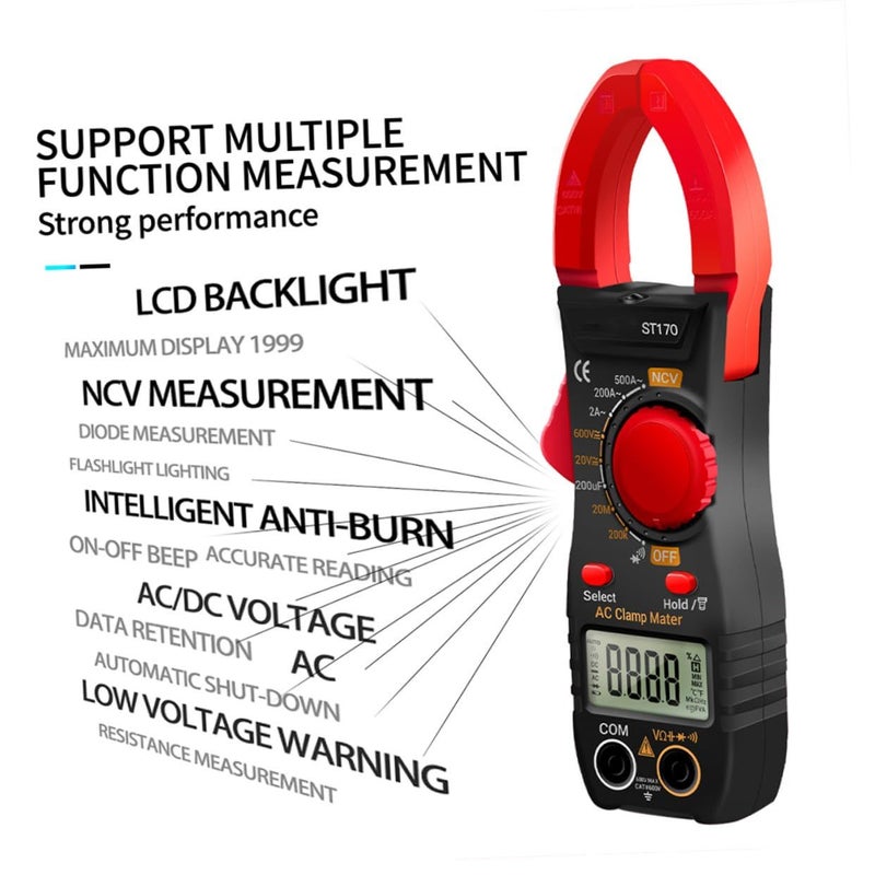 High Precision Digital Clamp Multimeter Ncv Non Contact Voltage Detection Backlight Display Flashlight Compact Electrician Tool For Ac Dc Testing And Electrical Maintenance Red - Image 4