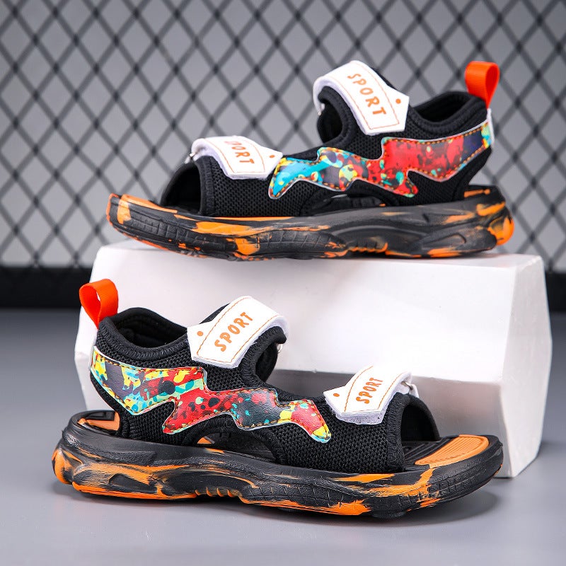 2024 Explosions Boys Sandals Velcro Casual Boys Breathable Hollow Out Non-Slip Sandals For Large Children - Image 1