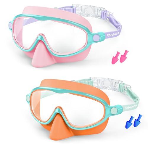 Vvinca 2 Pack Kids Swim Goggles with Nose Cover Wide View AntiFog UV Protection Swimming Mask for Boys Girls Ages 314 No Leak Pool Goggles for Toddlers - Image 1