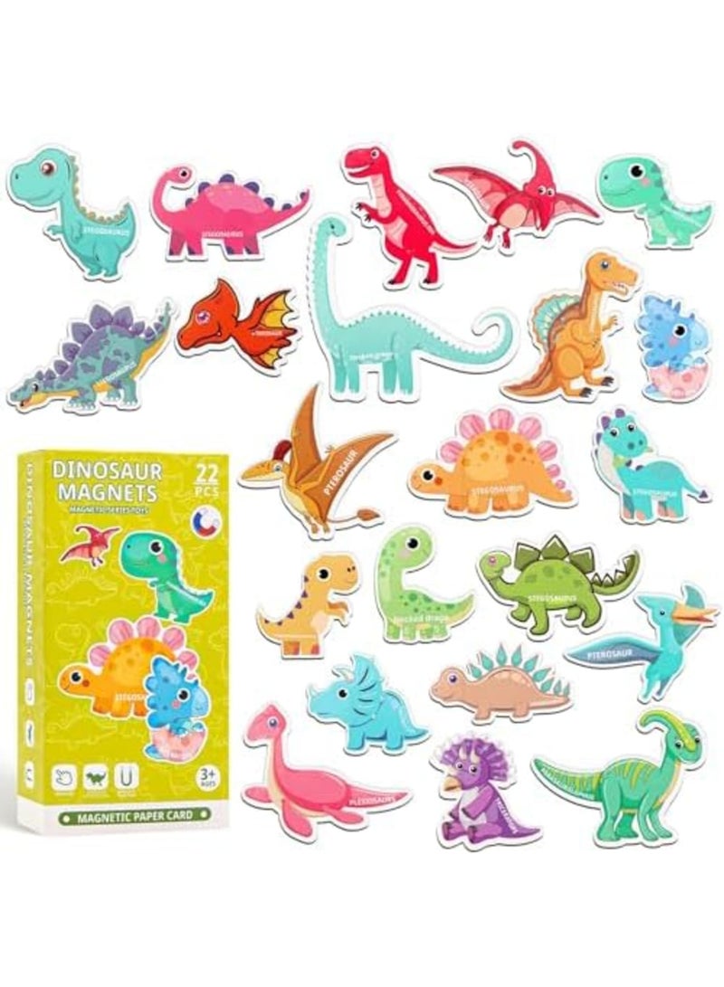 SYOSI 22PCS Magnets Dinosaur Toys for Kids 3+, Fridge Magnetic Dinosaur Set for Toddlers, Fridge Flash Cards Educational Learning Toys for Children Aged 3+ - Image 1