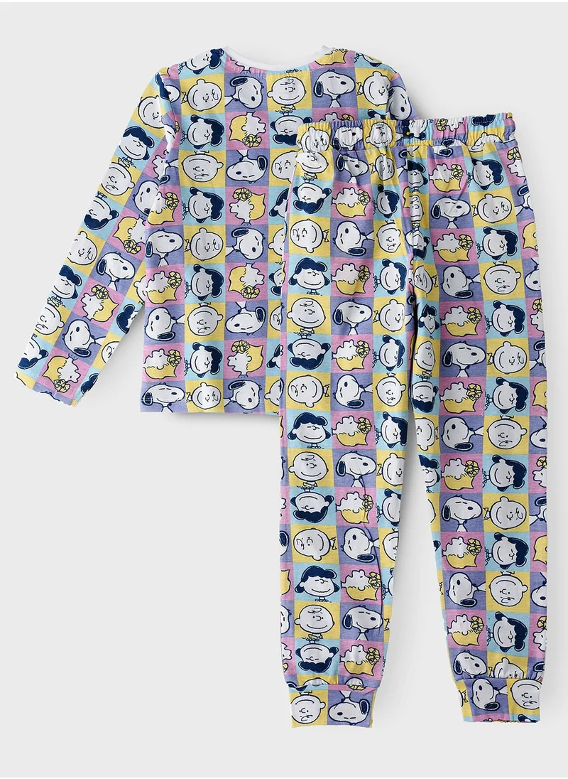 أوربان هول Kids Snoopy Printed T-Shirt & Pyjama Set