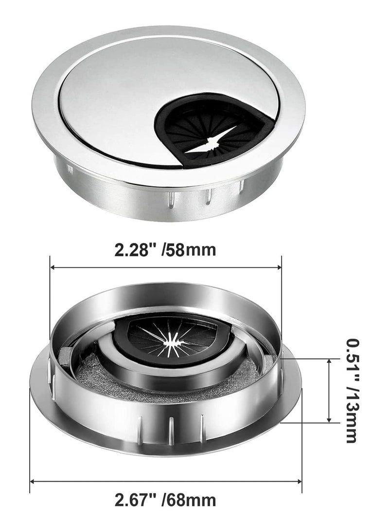 محوري كابل مكتب معدني 60mm - عبوة 2، غطاء فتحة طاولة لكابلات الكمبيوتر، منظّم أسلاك لمكاتب المكتب، إنهاء كروم مصقول - Image 5