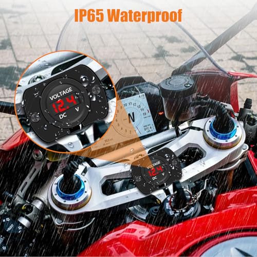 Linkstyle DC 12V 24V Car Voltmeter with LED Digital Display and Mounting Plate, Waterproof Voltage Gauge Meter with Terminals for Boat Marine Vehicle Motorcycle Truck, Round Voltage Gauge Meter with Red Light - Image 3