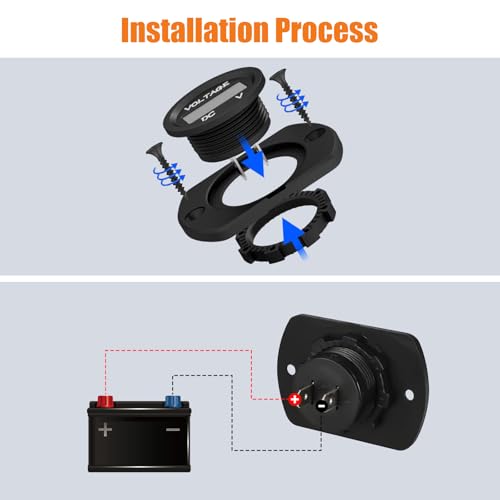 Linkstyle DC 12V 24V Car Voltmeter with LED Digital Display and Mounting Plate, Waterproof Voltage Gauge Meter with Terminals for Boat Marine Vehicle Motorcycle Truck, Round Voltage Gauge Meter with Red Light - Image 4