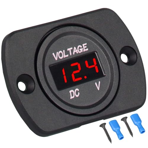 Linkstyle DC 12V 24V Car Voltmeter with LED Digital Display and Mounting Plate, Waterproof Voltage Gauge Meter with Terminals for Boat Marine Vehicle Motorcycle Truck, Round Voltage Gauge Meter with Red Light - Image 1