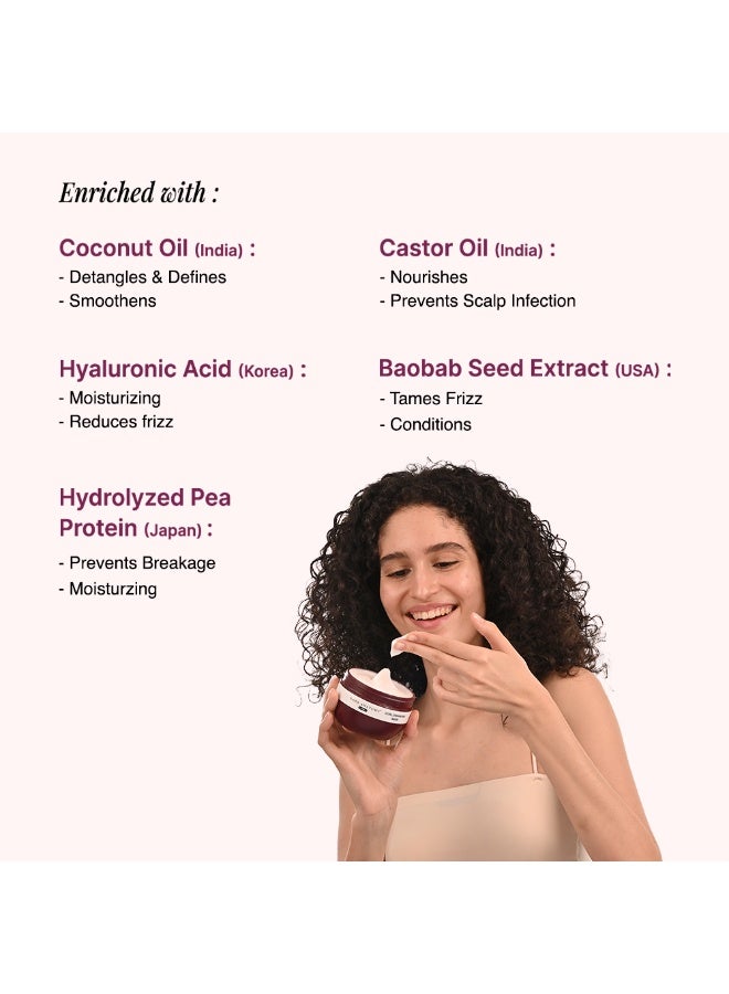 BARE ANATOMY Curl Enhancing Hair Mask | Smoothens & Conditions Hair with Curl Retention & 2X Frizz Protection For 48 Hours | Coconut Oil, Hyaluronic Acid & Castor Oil | Sulphate & Paraben Free | 250g - Image 4