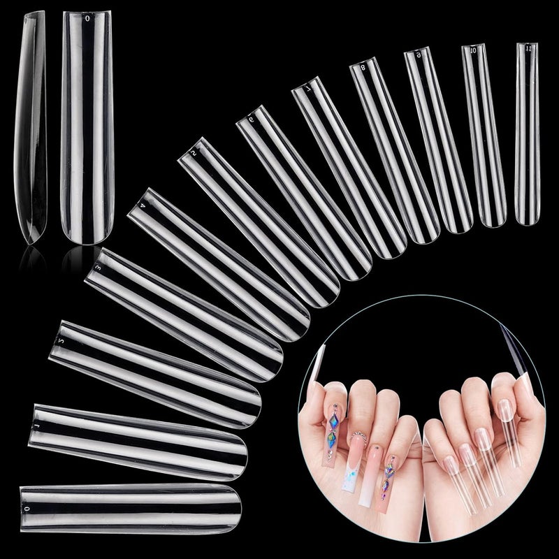 LIONVISON 3XL Extra Long Tapered Square False Nails 240Pcs Clear Square Straight Fake Nail Tips for Acrylic Nails 12 Sizes Full Cover Press On Nail Tips for Manicure Salon DIY Nail Art