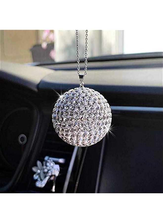 Decoration الكريستال الكرة مرآة الرؤية الخلفية للسيارات الديكور ، حجر الراين شنقا اكسسوارات السيارات ، وامض السيدات اكسسوارات السيارات ، الكريستال الكرة الشمسية الصيد والمجوهرات ، والسيارات الديكور الداخلي جلام ( فضي )  - Image 2