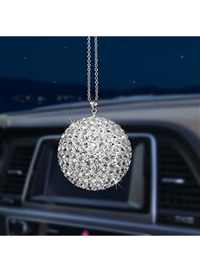 Decoration الكريستال الكرة مرآة الرؤية الخلفية للسيارات الديكور ، حجر الراين شنقا اكسسوارات السيارات ، وامض السيدات اكسسوارات السيارات ، الكريستال الكرة الشمسية الصيد والمجوهرات ، والسيارات الديكور الداخلي جلام ( فضي )  - Image 3
