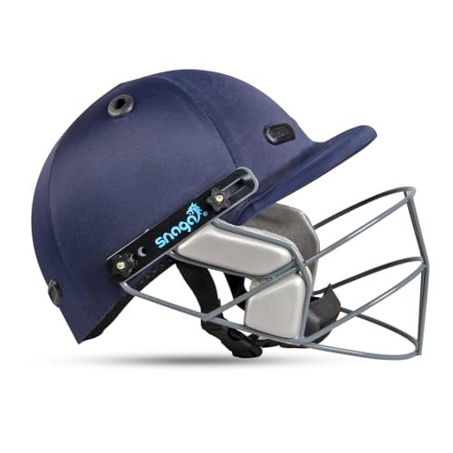 Snaga Cricket Helmet | Navy Blue | Size: Small | for Men & Boys | Steel Grill | Adjustable Back Support Strap | Removable and Washable Sweatband | Lightweight - Image 1