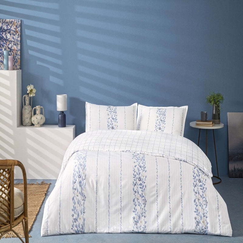 Linens Allday Pearl Cotton Satin Double Duvet Cover Set Blue  - Image 3