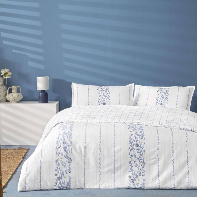 Linens Allday Pearl Cotton Satin Double Duvet Cover Set Blue  - Image 1