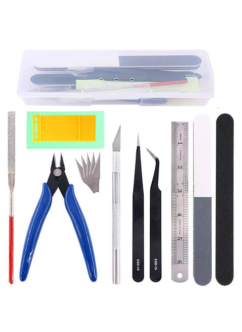 15Pcs Gundam Model Tools Kit Gunpla Tool Kits Modeler Basic Tools Craft Set with Plastic Box Hobby Building Tools Kit for Gundam Car Airplane Ship