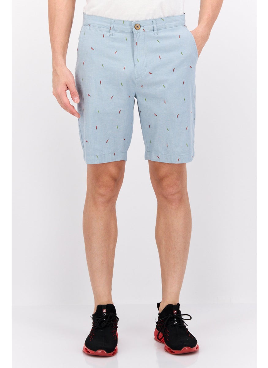Jachs New York Men Allover Print Chino Shorts, Light Blue  - Image 1