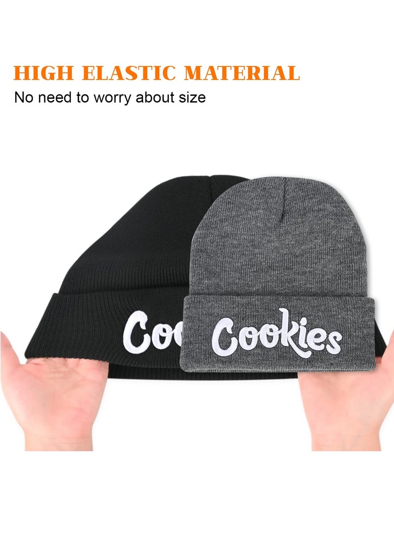 SYOSI Winter Beanie Hat 2Pcs Stretch Knit Beanie for Men Women Winter Warm Watch Cap Letter Embroidered Cuff Hat Wool Pullover Warm Cold Hat Slouchy Beanie  - Image 4