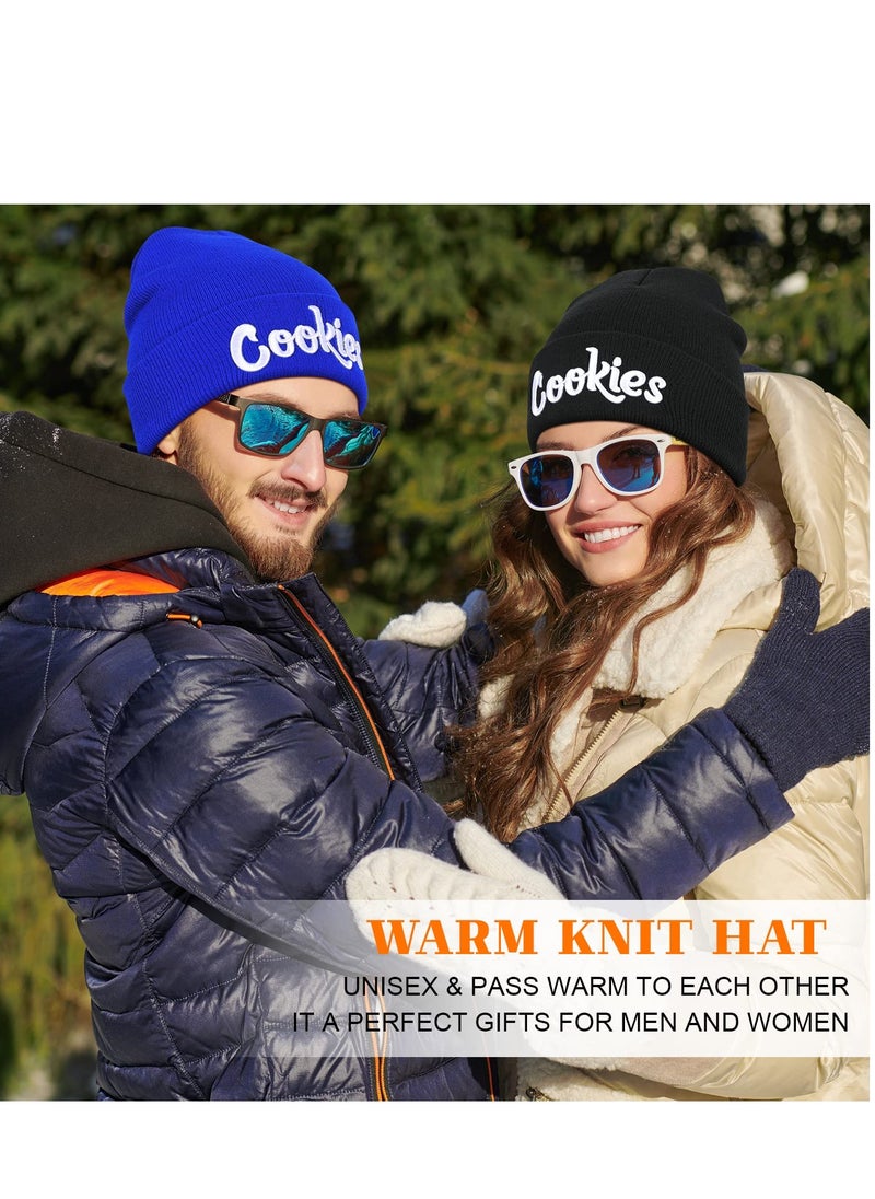 SYOSI Winter Beanie Hat 2Pcs Stretch Knit Beanie for Men Women Winter Warm Watch Cap Letter Embroidered Cuff Hat Wool Pullover Warm Cold Hat Slouchy Beanie  - Image 3
