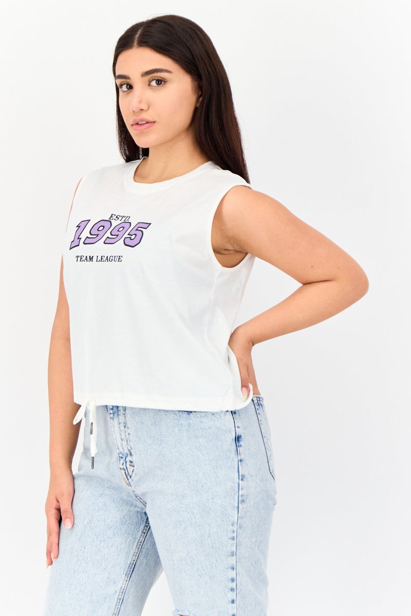 ONLY Women Crew Neck Sleeves Graphic Print T-Shirt, White  - Image 2