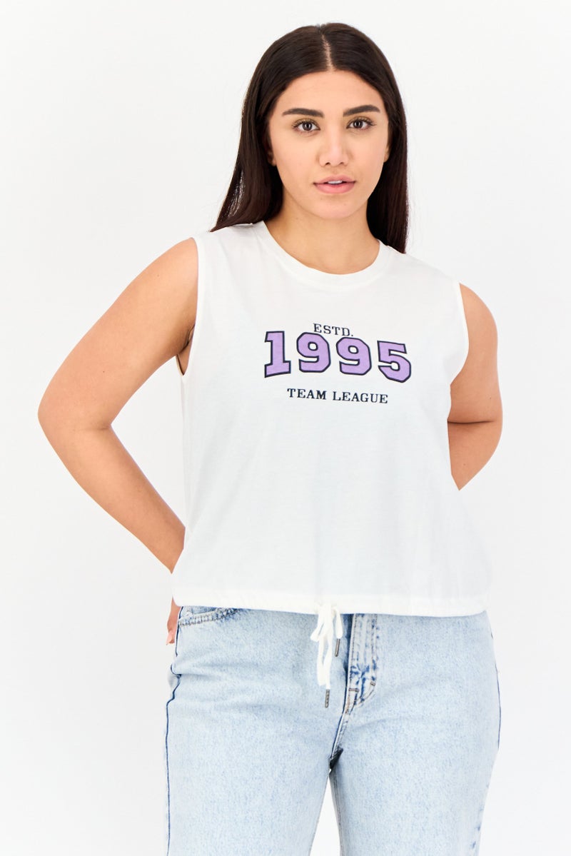 ONLY Women Crew Neck Sleeves Graphic Print T-Shirt, White  - Image 1