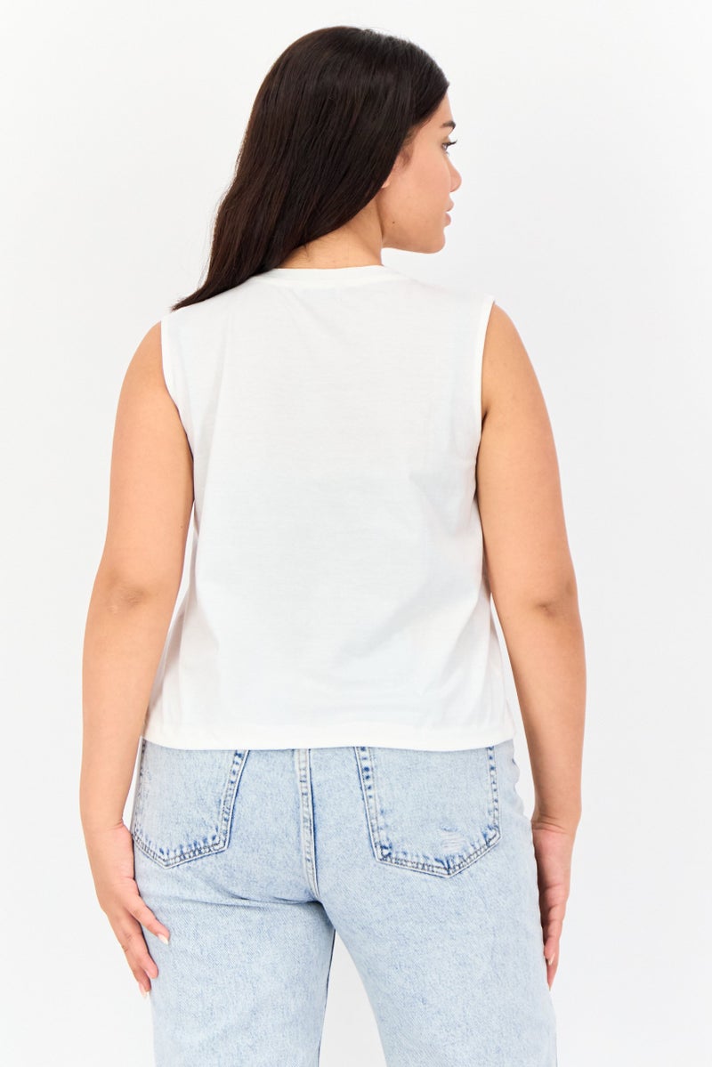 ONLY Women Crew Neck Sleeves Graphic Print T-Shirt, White  - Image 3