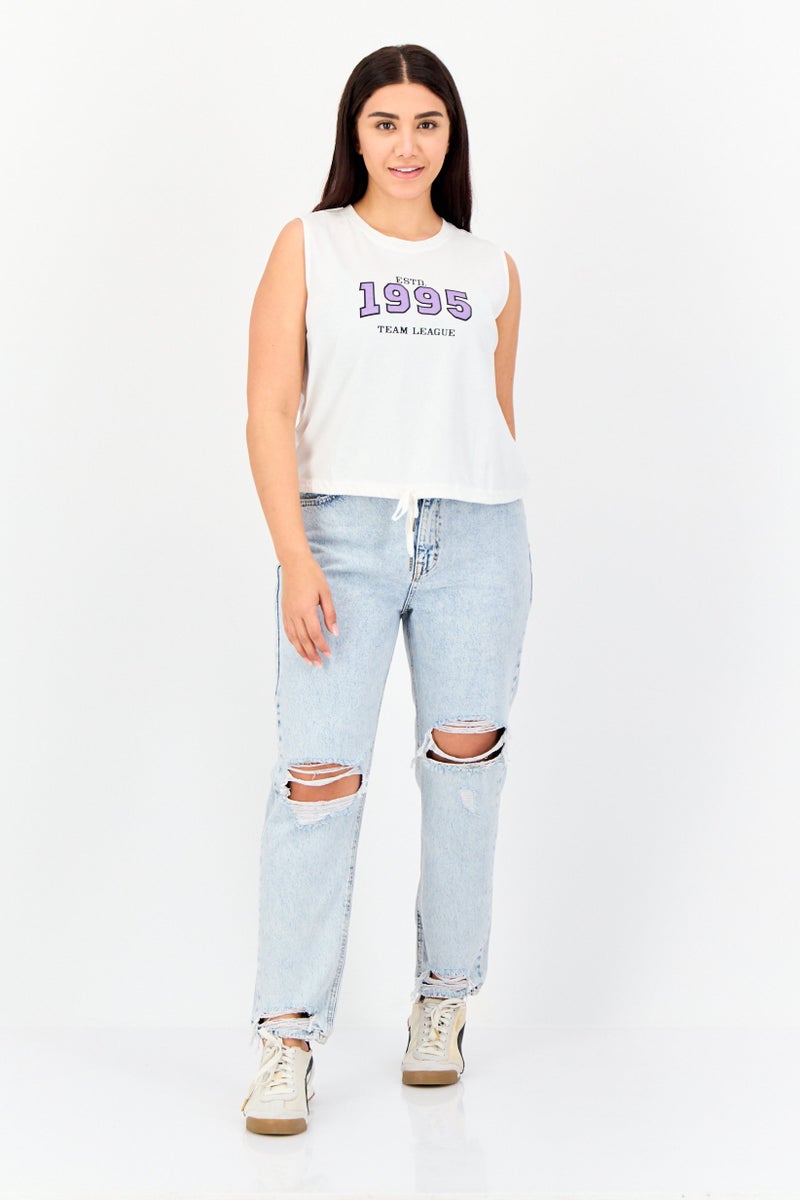 ONLY Women Crew Neck Sleeves Graphic Print T-Shirt, White  - Image 4