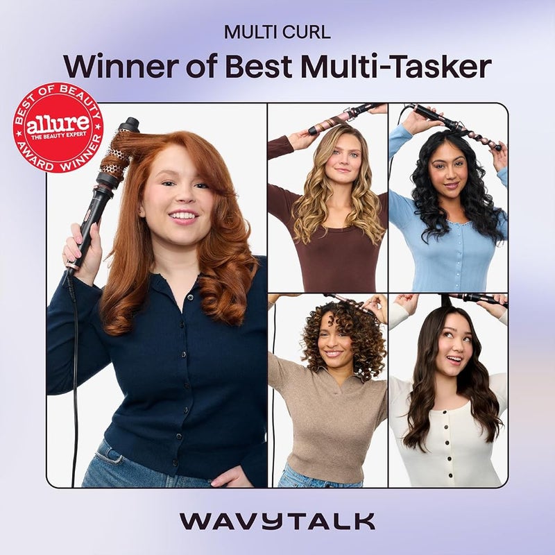 ويفي توك 1 Wavytalk طقم مكواة التجعيد 5 في 1، تجعيد متعدد، طقم مكواة تجعيد مع فرشاة حرارية و4 أسطوانات سيراميك قابلة للتبديل (0.5-1.25 بوصة)، مكواة تجعيد شعر بجهد مزدوج مع ضرر حراري أقل، تسخين فوري - Image 2