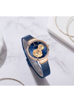 NAVIFORCE Elegant Women's Quartz Watch Stylish Round Dial with Floral Embossed Design Sparkling Crystal Hour Markers Stainless Steel Mesh Strap Fashionable Timepiece for Everyday Wear and Special Occasions  - Image 4