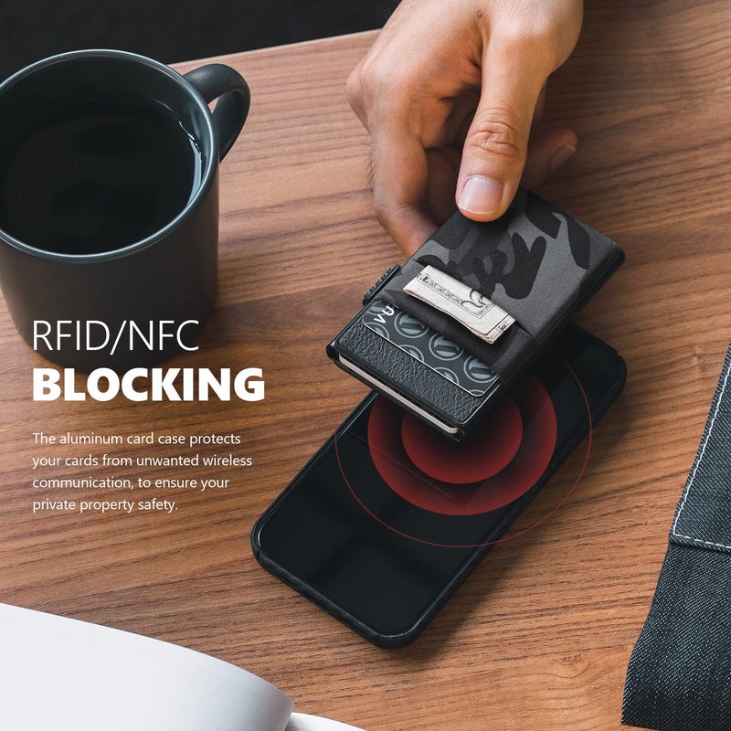 VULKIT محفظة فالكيت مينيماليست مع نافذة هوية وحامل بطاقات قابل للطي بتصميم نحيف مع حماية RFID للأير تاج والنقود والعملات وبطاقات الائتمان - Image 5