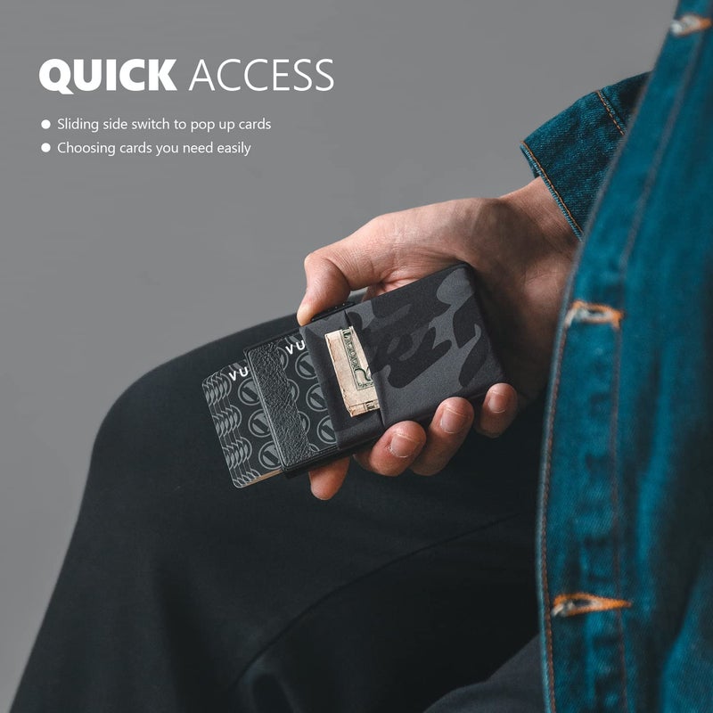 VULKIT محفظة فالكيت مينيماليست مع نافذة هوية وحامل بطاقات قابل للطي بتصميم نحيف مع حماية RFID للأير تاج والنقود والعملات وبطاقات الائتمان - Image 3