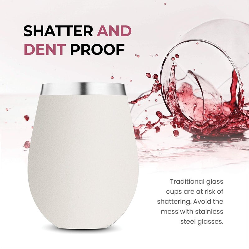 FineDine Stainless Steel Unbreakable Wine Glasses - 18 Ounce Set of 4 Wine glasses. Premium Grade 18/8 Stainless Steel Red & White Stemless Wine Glasses set, (Pure Pearly White) - Image 5