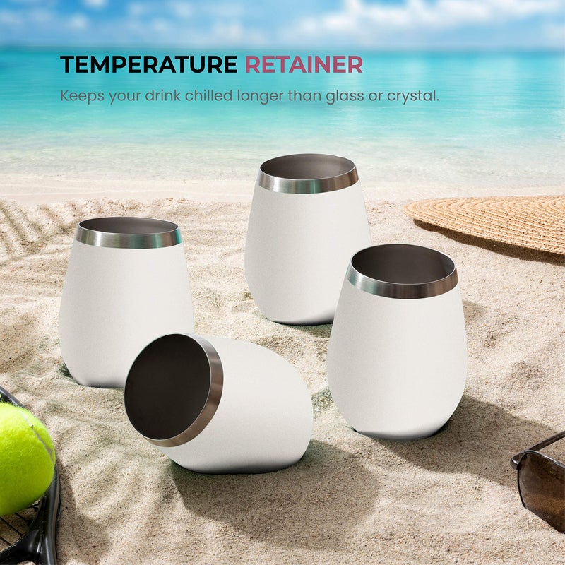 FineDine Stainless Steel Unbreakable Wine Glasses - 18 Ounce Set of 4 Wine glasses. Premium Grade 18/8 Stainless Steel Red & White Stemless Wine Glasses set, (Pure Pearly White) - Image 2