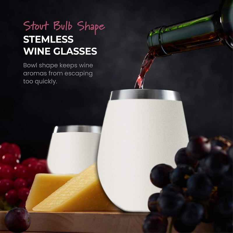 FineDine Stainless Steel Unbreakable Wine Glasses - 18 Ounce Set of 4 Wine glasses. Premium Grade 18/8 Stainless Steel Red & White Stemless Wine Glasses set, (Pure Pearly White) - Image 4