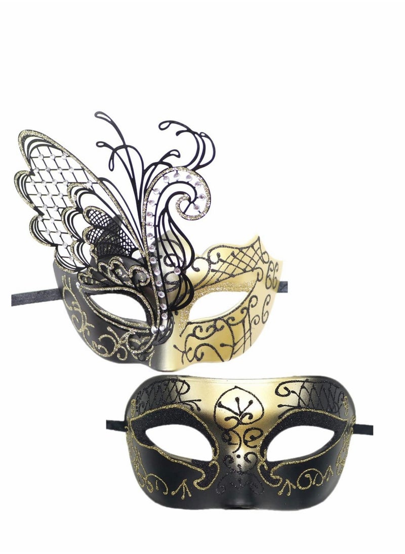 Captaintech Couple Venetian Masquerade Masks Set for Mardi Gras Party Costumes and Accessories 2 Pcs  - Image 1