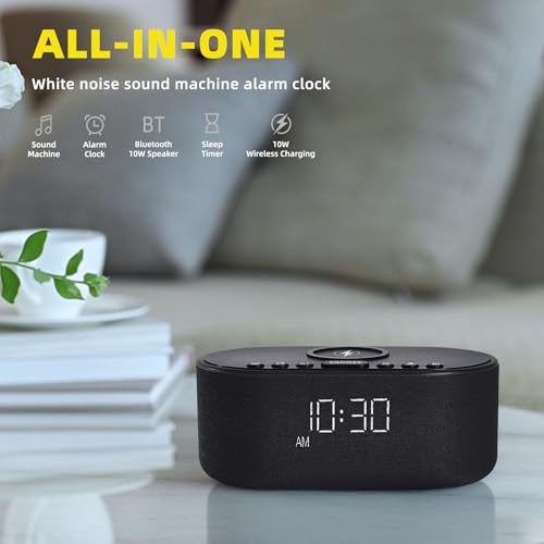 Odokee Sound Machine Alarm Clock for Bedrooms: Bluetooth 10W Stereo Sound Speaker with Wireless Charging - White Noise Machine for Sleeping with 21 Soothing Sounds - Black - Image 2