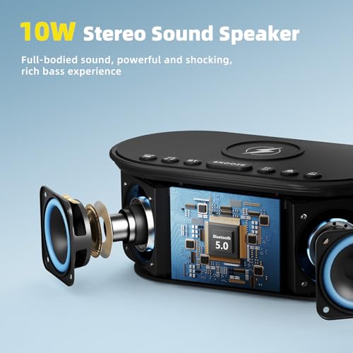 Odokee Sound Machine Alarm Clock for Bedrooms: Bluetooth 10W Stereo Sound Speaker with Wireless Charging - White Noise Machine for Sleeping with 21 Soothing Sounds - Black - Image 3